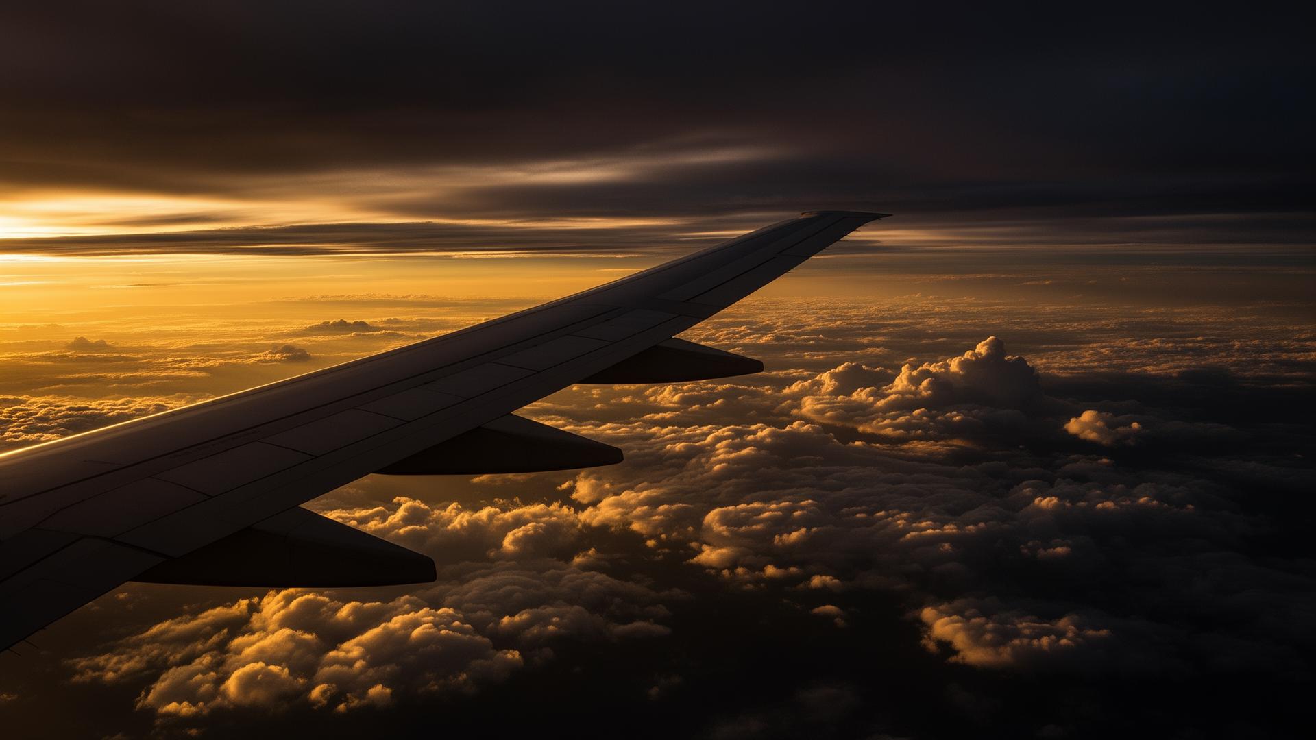 Aircraft wing above golden clouds